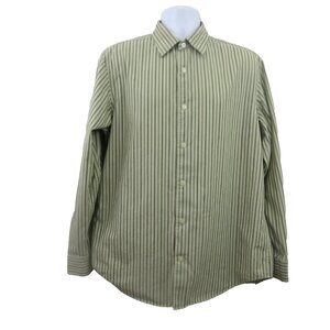Banana Republic Mens Shirt Sz Large Button-Down Green Striped 100% Cotton Casual